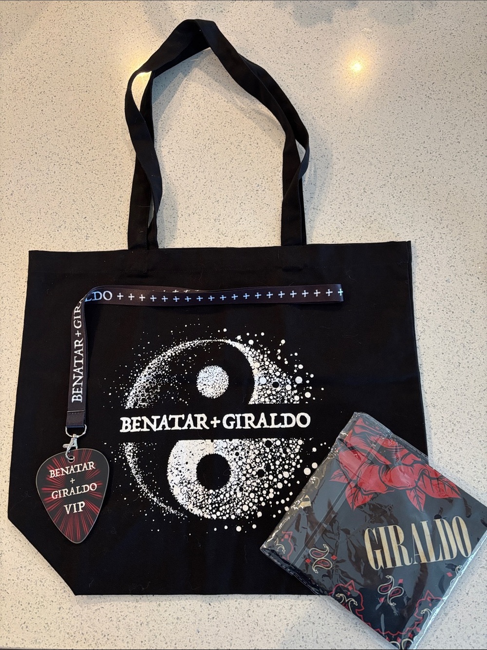 Pat Benatar and Neil Giraldo Black Tote with bandana and VIP Lanyard